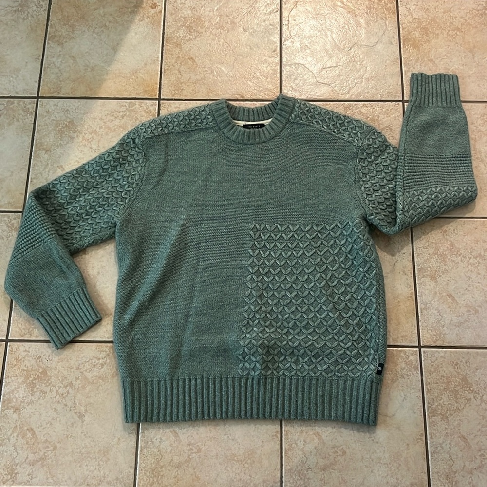 Ted Baker Brokhol Long Sleeve Mixed‎ Stitched Knit Crew Neck Pullover, Sz